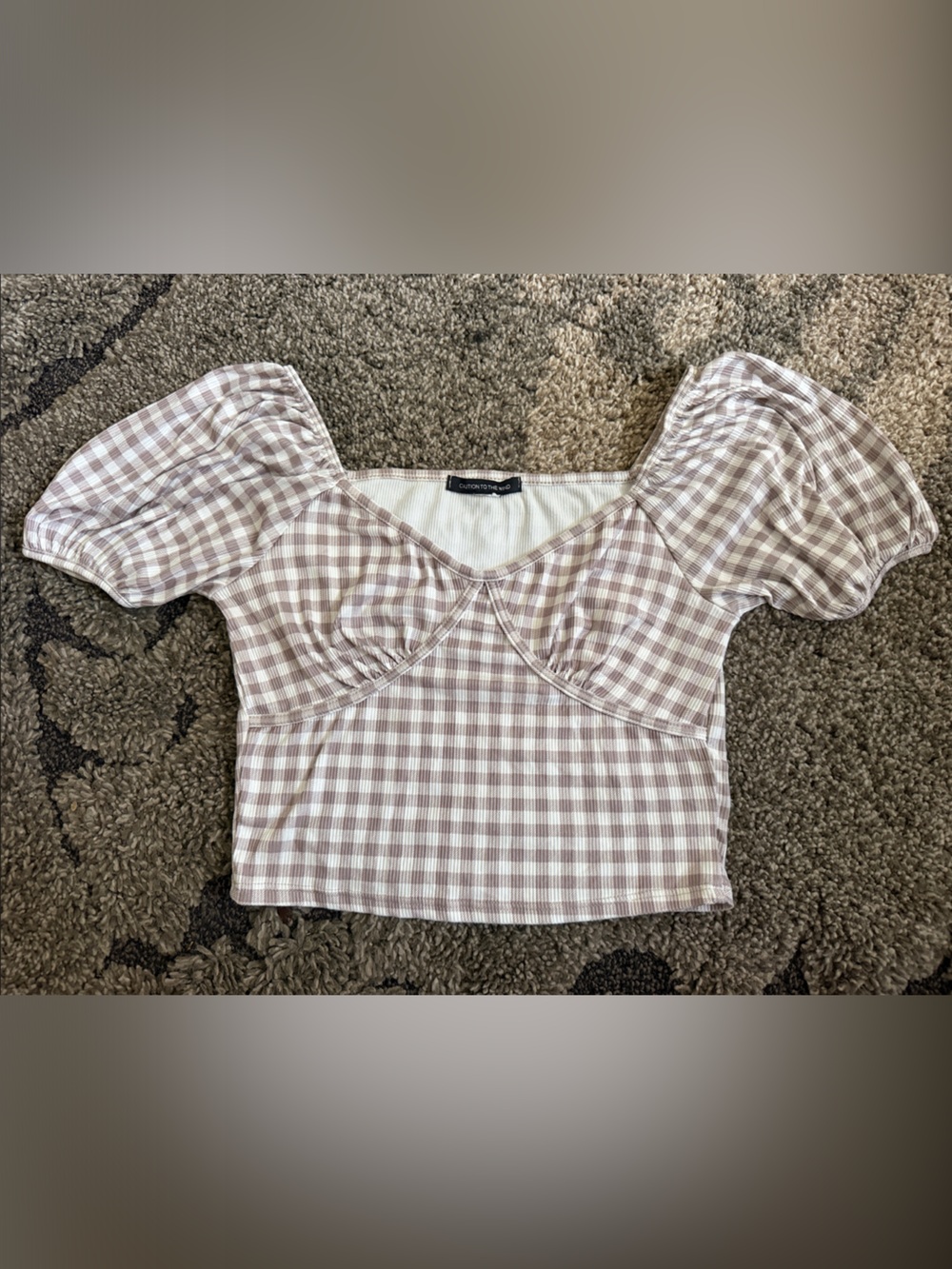 Caution To The Wind Blush Gingham Puff Sleeve Crop Top